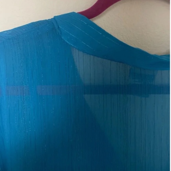 Faded Shimmer Hipster Button Down Flow Business Casual Sheer Hip Tank Blouse - Picture 3 of 12